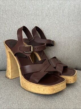 Aldo Brown Cork Platform Sandal Heels